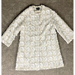 424 Fifth Lord & Taylor Floral Applique Ivory Coat  3/4 Sleeve Womens
